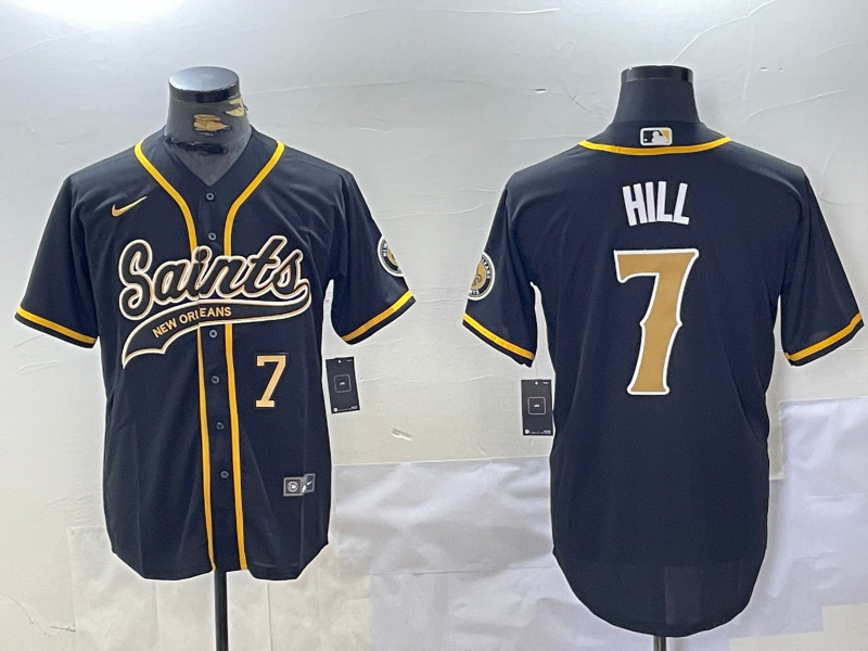 Personalized Men’s New Orleans Saints #7 Taysom Hill Black With Patch Cool Base Stitched Baseball Jerseys