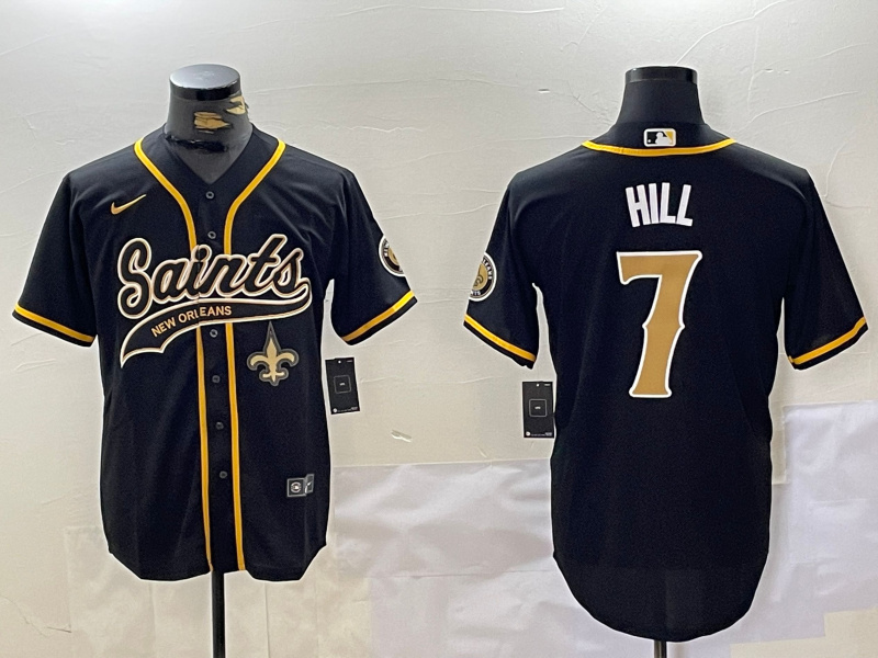 Personalized Men’s New Orleans Saints #7 Taysom Hill Black With Patch Cool Base Stitched Baseball Jerseys