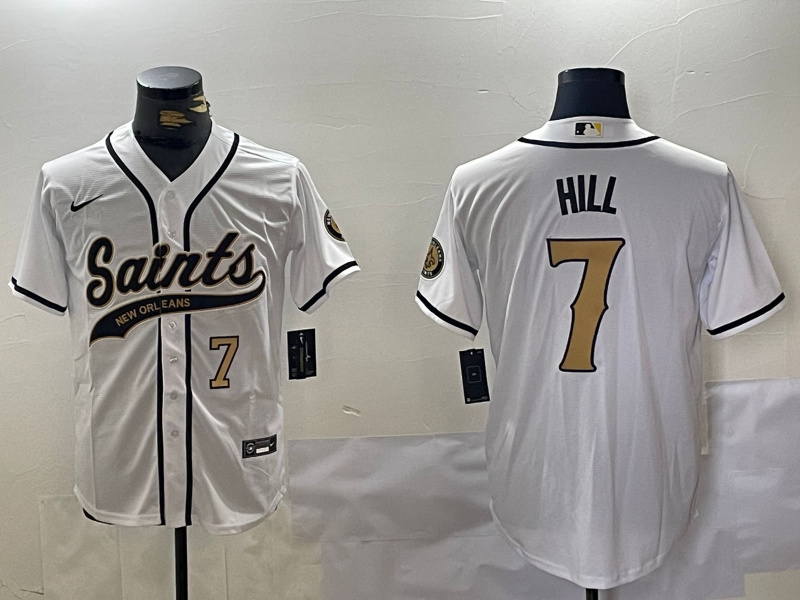 Personalized Men’s New Orleans Saints #7 Taysom Hill White With Patch Cool Base Stitched Baseball Jerseys