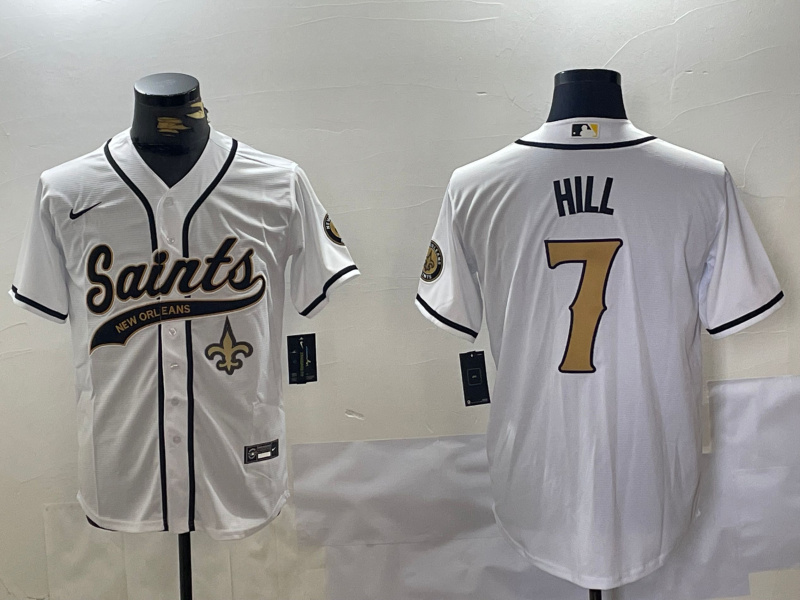 Personalized Men’s New Orleans Saints #7 Taysom Hill White With Patch Cool Base Stitched Baseball Jerseys