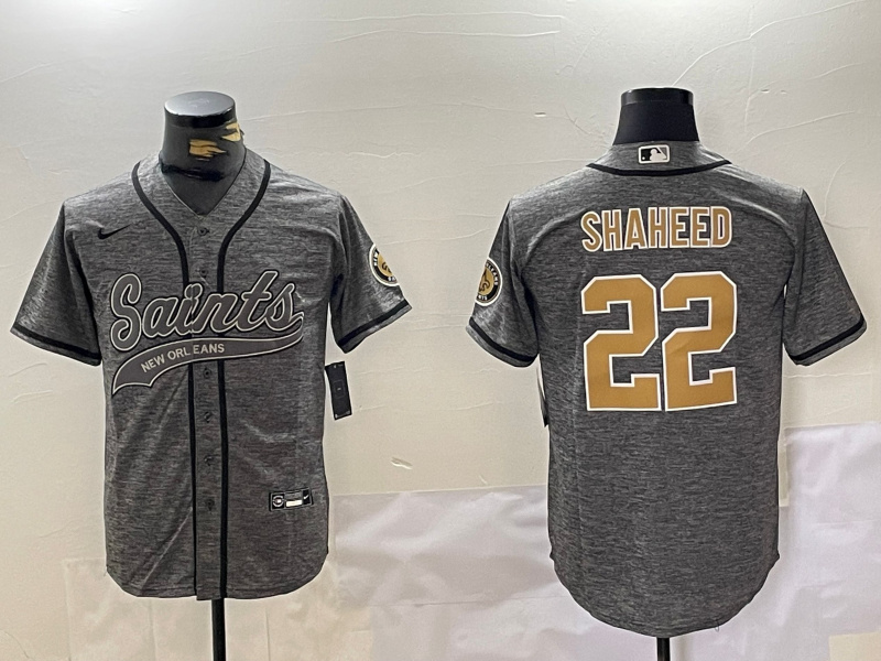 Personalized Men’s New Orleans Saints #22 Rashid Shaheed Grey With Patch Cool Base Stitched Baseball Jersey
