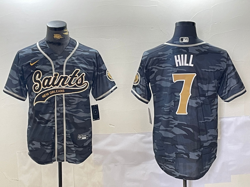 Personalized Men’s New Orleans Saints #7 Taysom Hill Grey Camo With Patch Cool Base Stitched Baseball Jersey