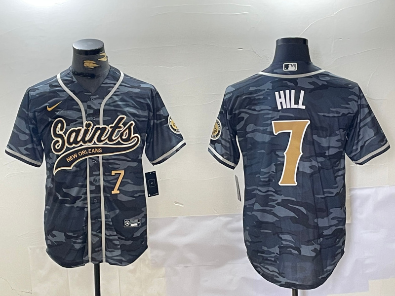 Personalized Men’s New Orleans Saints #7 Taysom Hill Grey Camo With Patch Cool Base Stitched Baseball Jerseys