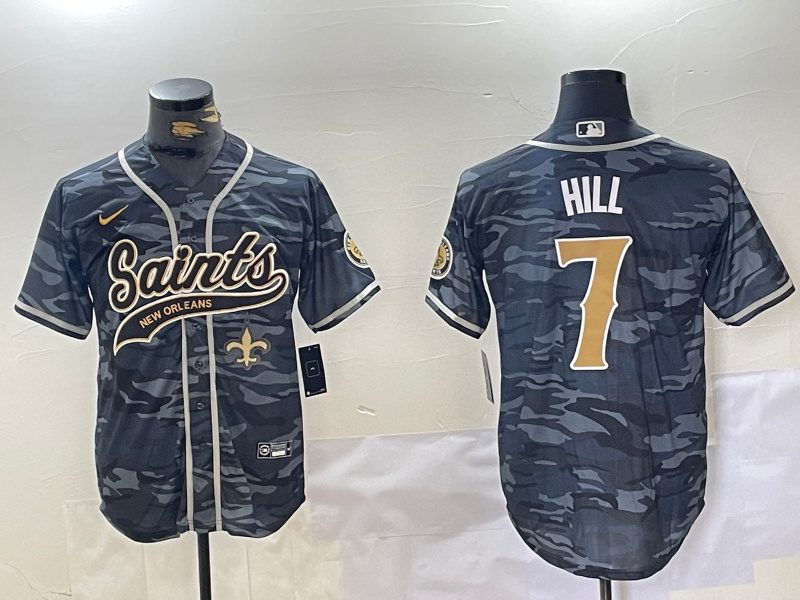 Personalized Men’s New Orleans Saints #7 Taysom Hill Grey Camo With Patch Cool Base Stitched Baseball Jerseys