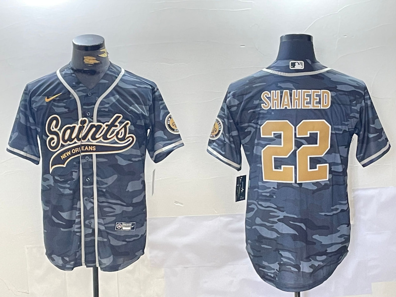 Personalized Men’s New Orleans Saints #22 Rashid Shaheed Grey Camo With Patch Cool Base Stitched Baseball Jersey