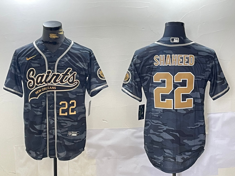 Personalized Men’s New Orleans Saints #22 Rashid Shaheed Grey Camo With Patch Cool Base Stitched Baseball Jerseys