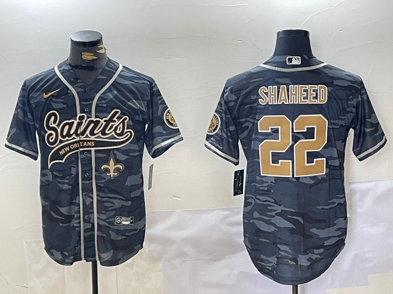 Personalized Men’s New Orleans Saints #22 Rashid Shaheed Grey Camo With Patch Cool Base Stitched Baseball Jerseys