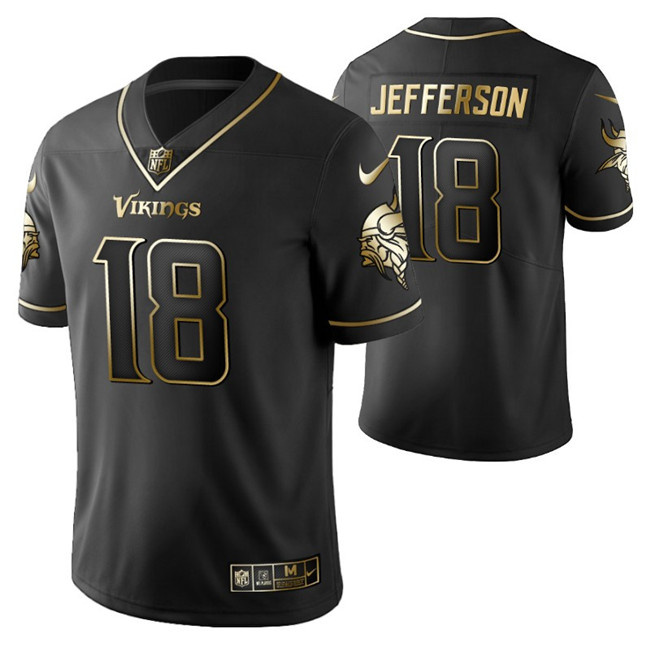 Personalized Men’s Minnesota Vikings #18 Justin Jefferson Black 2021 Golden Edition Limited Stitched Football Jersey