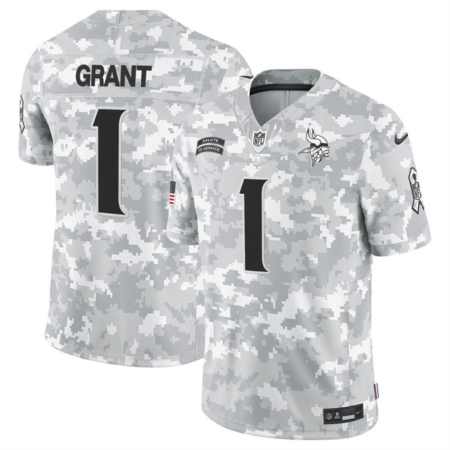 Personalized Men’s Minnesota Vikings #1 Bud Grant 2024 F.U.S.E Arctic Camo Salute To Service Limited Stitched Football Jersey