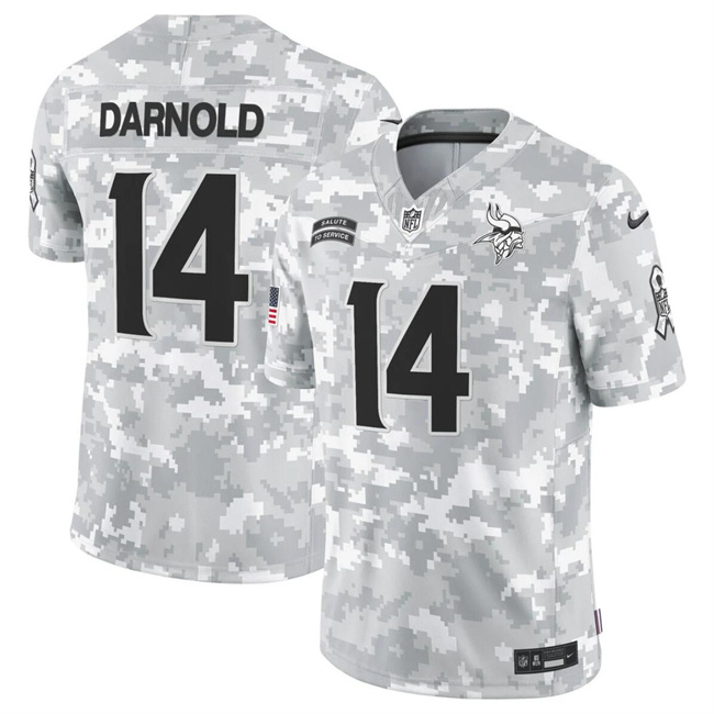 Personalized Men’s Minnesota Vikings #14 Sam Darnold 2024 F.U.S.E Arctic Camo Salute To Service Limited Stitched Football Jersey