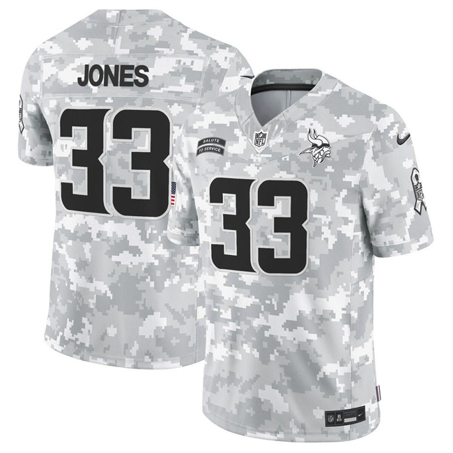 Personalized Men’s Minnesota Vikings #33 Aaron Jones 2024 F.U.S.E Arctic Camo Salute To Service Limited Stitched Football Jersey