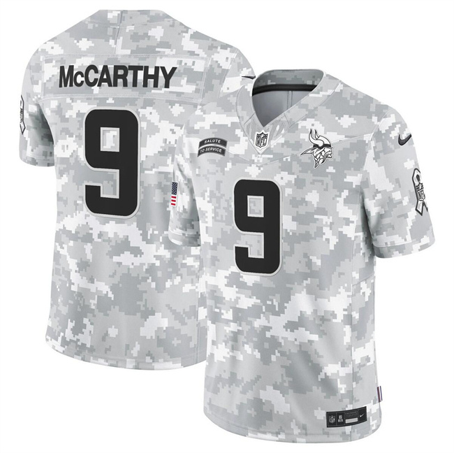 Personalized Men’s Minnesota Vikings #9 J.J. McCarthy 2024 F.U.S.E Arctic Camo Salute To Service Limited Stitched Football Jersey