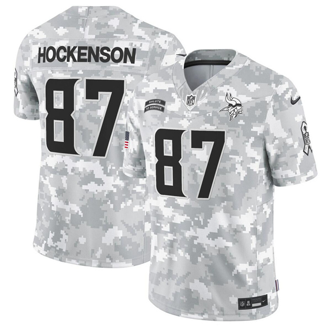 Personalized Men’s Minnesota Vikings #87 T.J. Hockenson 2024 F.U.S.E Arctic Camo Salute To Service Limited Stitched Football Jersey
