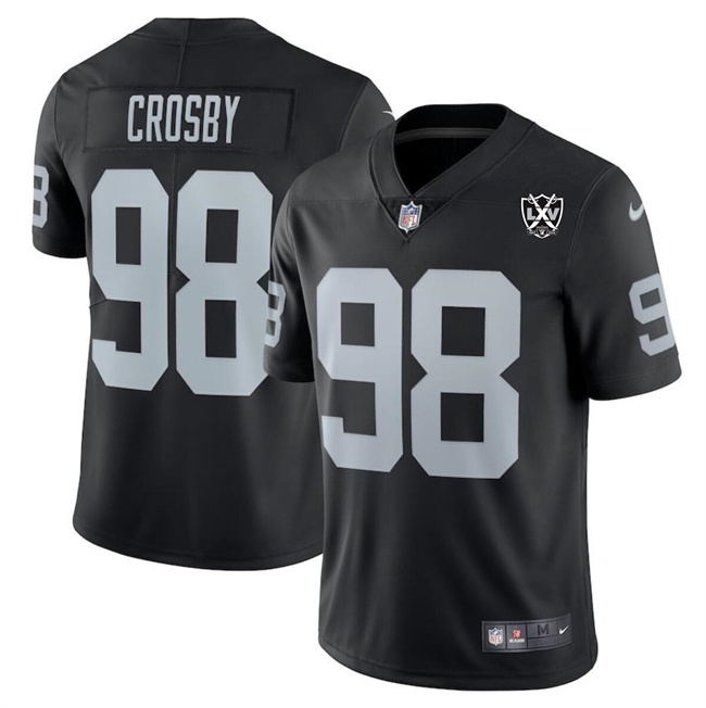 Personalized Men’s Las Vegas Raiders #98 Maxx Crosby Black 2024 65th Anniversary Patch Stitched Football Jersey