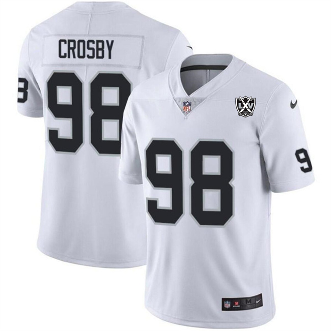 Personalized Men’s Las Vegas Raiders #98 Maxx Crosby White 2024 65th Anniversary Patch Stitched Football Jersey