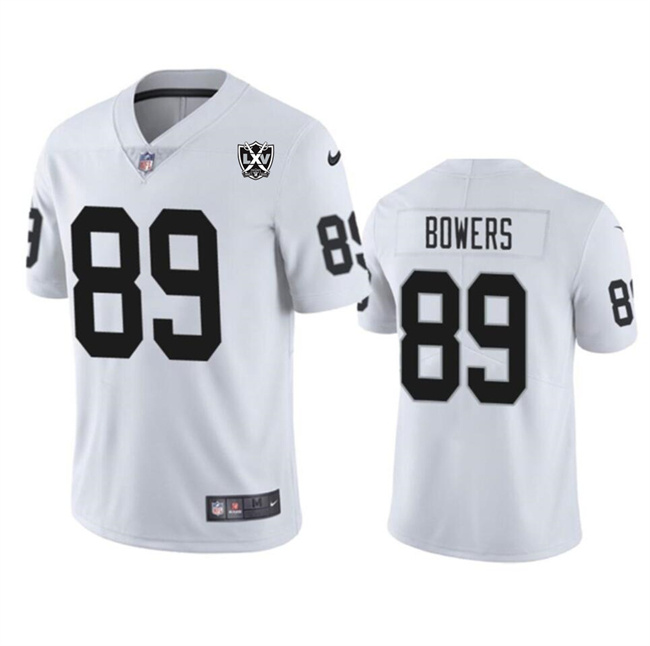 Personalized Men’s Las Vegas Raiders #89 Brock Bowers White 2024 65th Anniversary Patch Stitched Football Jersey