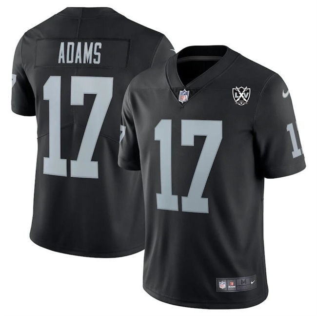 Personalized Men’s Las Vegas Raiders #17 Davante Adams Black 2024 65th Anniversary Patch Stitched Football Jersey