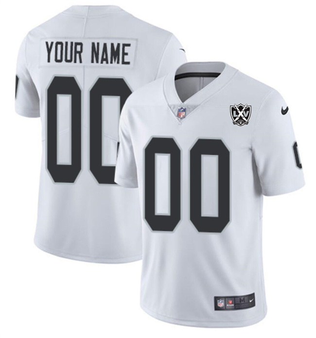 Personalized Men’s Las Vegas Raiders Active Player White 2024 65th Anniversary Patch Stitched Football Jersey