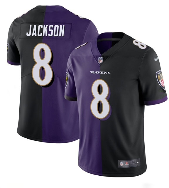 Personalized Custom Men’s Baltimore Ravens Purple Black Split Limited Jersey