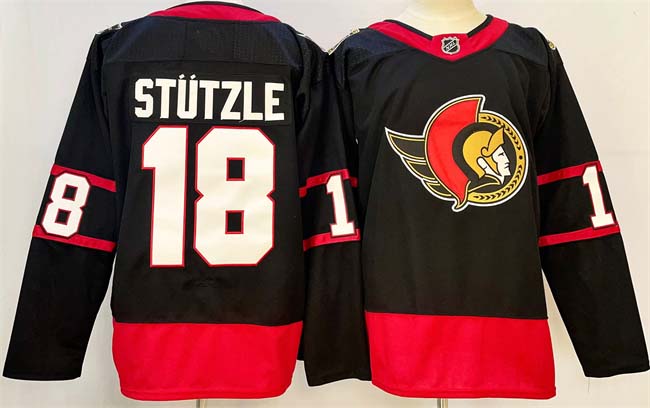 Personalized Men’s Ottawa Senators #18 Tim Stutzle Black 2024-25 Home Stitched Hockey Jersey