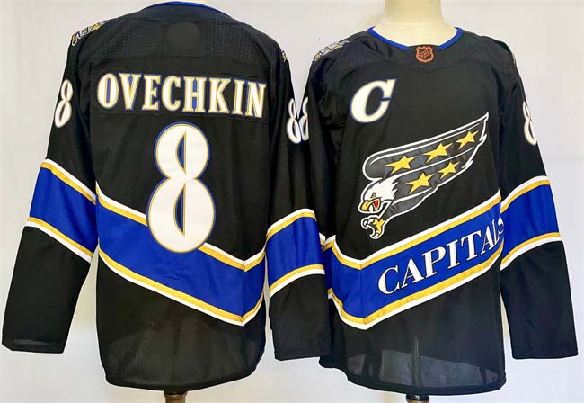 Personalized Men’s Washington Capitals #8 Alexander Ovechkin Black 2024-25 C Patch Home Stitched Hockey Jersey
