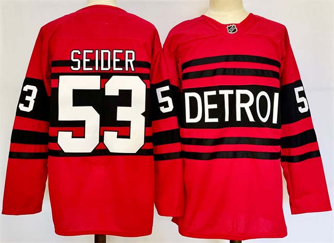 Personalized Men’s Detroit Red Wings 53 Moritz Seider Red 2024-25 Reverse Retro Stitched Jersey