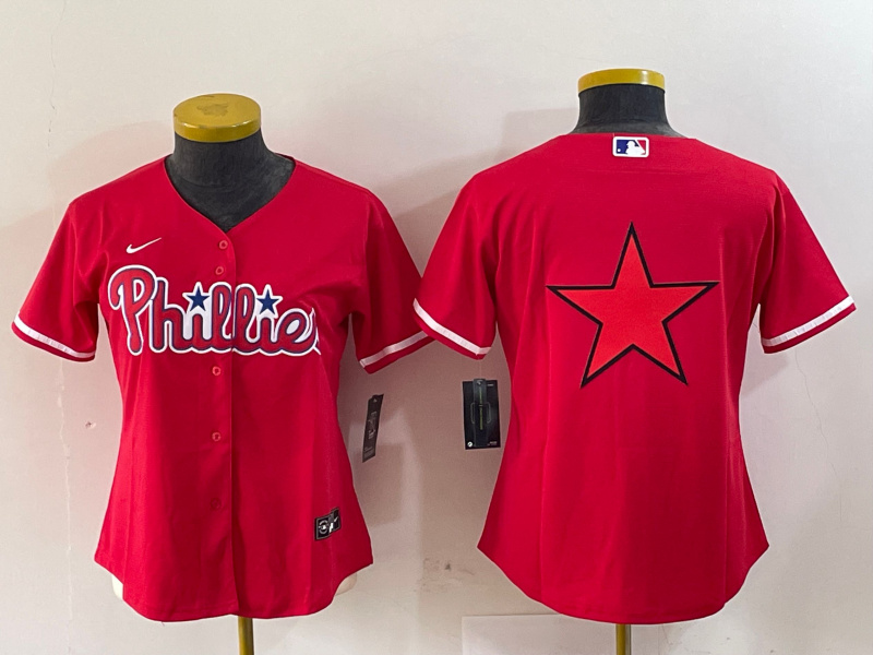 Personalized Women’s Philadelphia Phillies Red Big Logo Stitched Baseball Jersey(Run Small)