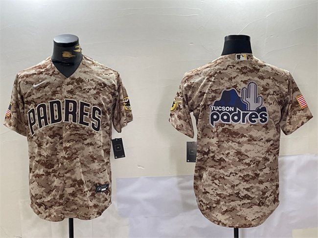 Personalized Men’s San Diego Padres Tan Camo Team Big Logo Cool Base Stitched Baseball Jerseys