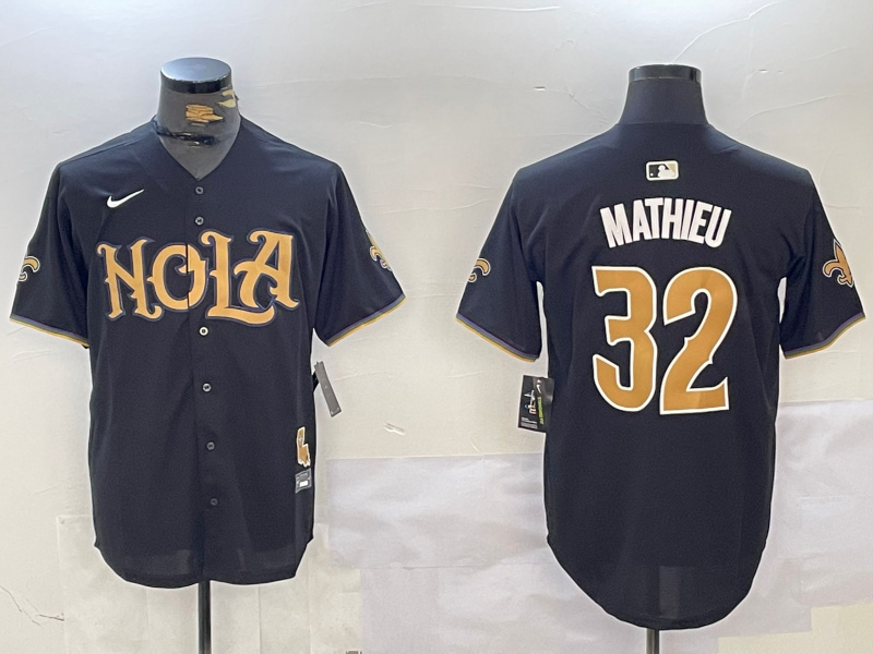 Personalized Men’s New Orleans Saints #32 Tyrann Mathieu Black Cool Base Stitched Baseball Jersey