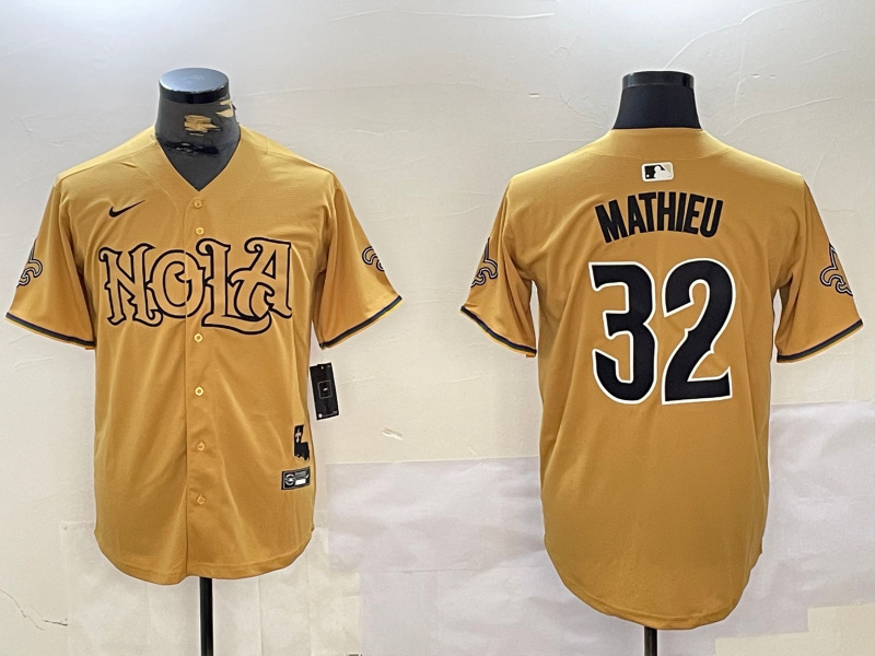 Personalized Men’s New Orleans Saints #32 Tyrann Mathieu yellow Cool Base Stitched Baseball Jersey