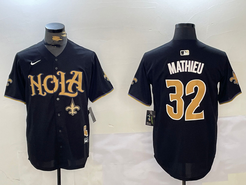 Personalized Men’s New Orleans Saints #32 Tyrann Mathieu Black Cool Base Stitched Baseball Jerseys
