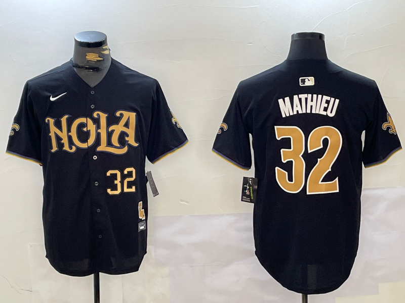 Personalized Men’s New Orleans Saints #32 Tyrann Mathieu Black Cool Base Stitched Baseball Jerseys