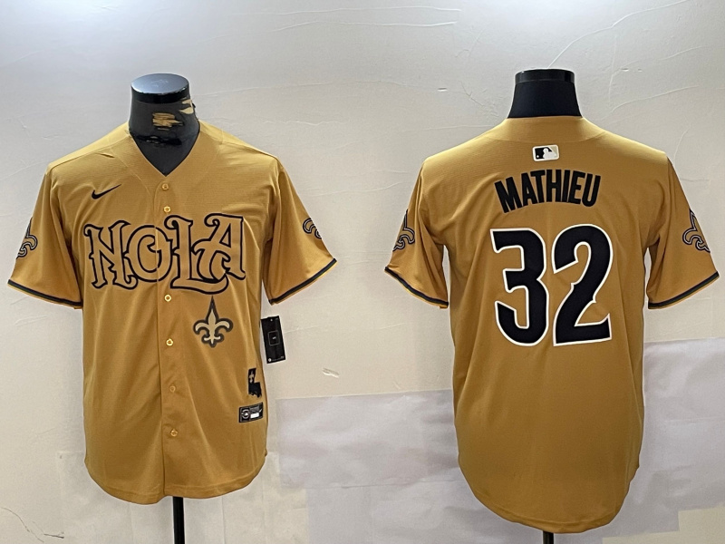 Personalized Men’s New Orleans Saints #32 Tyrann Mathieu yellow Cool Base Stitched Baseball Jerseys