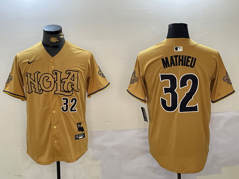 Personalized Men’s New Orleans Saints #32 Tyrann Mathieu yellow Cool Base Stitched Baseball Jerseys