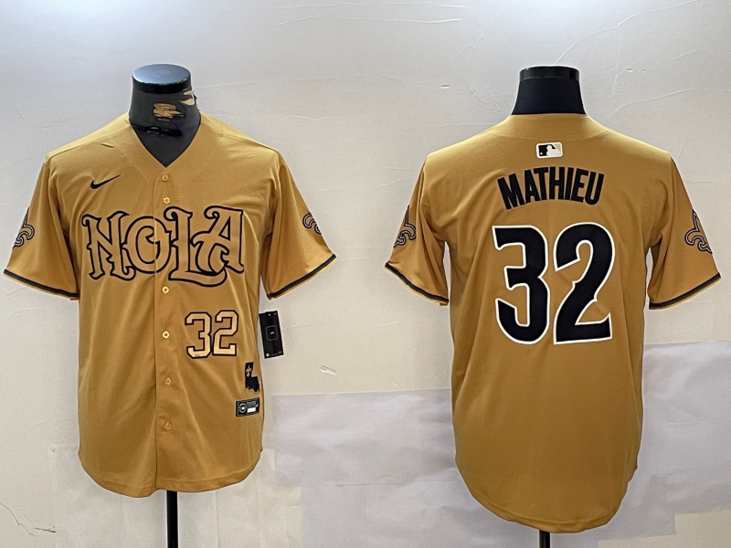 Personalized Men’s New Orleans Saints #32 Tyrann Mathieu yellow Cool Base Stitched Baseball Jerseys