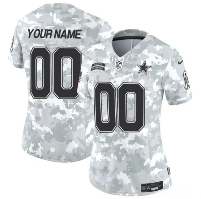Personalized Women’s Dallas Cowboys Active Player 2024 F.U.S.E Arctic Camo Salute To Service Limited Stitched Football Jersey(Run Small)