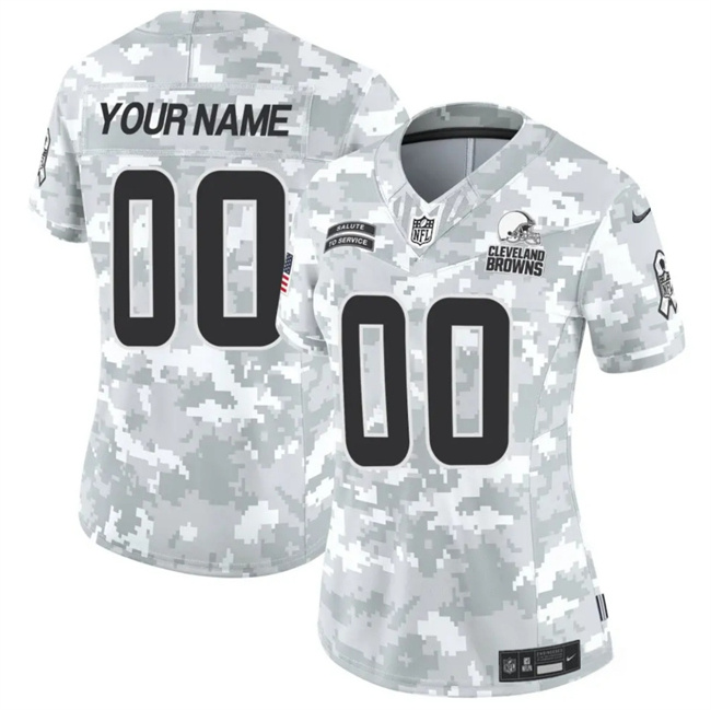 Personalized Women’s Cleveland Browns Active Player 2024 F.U.S.E Arctic Camo Salute To Service Limited Stitched Jersey(Run Small)