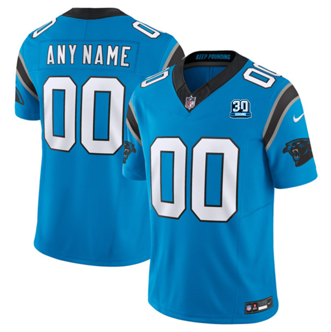 Personalized Men’s Carolina Panthers Active Player Blue 2024 30th Anniversary Patch F.U.S.E. Limited Stitched Football Jersey