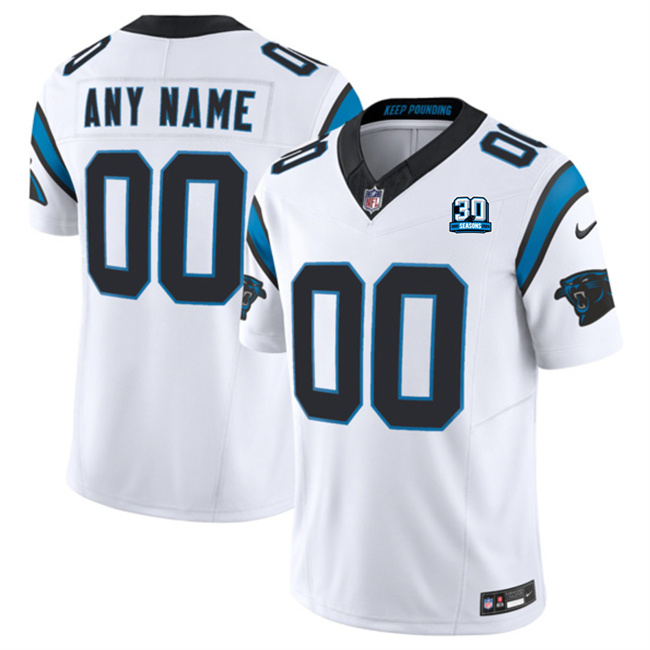 Personalized Men’s Carolina Panthers Active Player White 2024 30th Anniversary Patch F.U.S.E. Limited Stitched Football Jersey