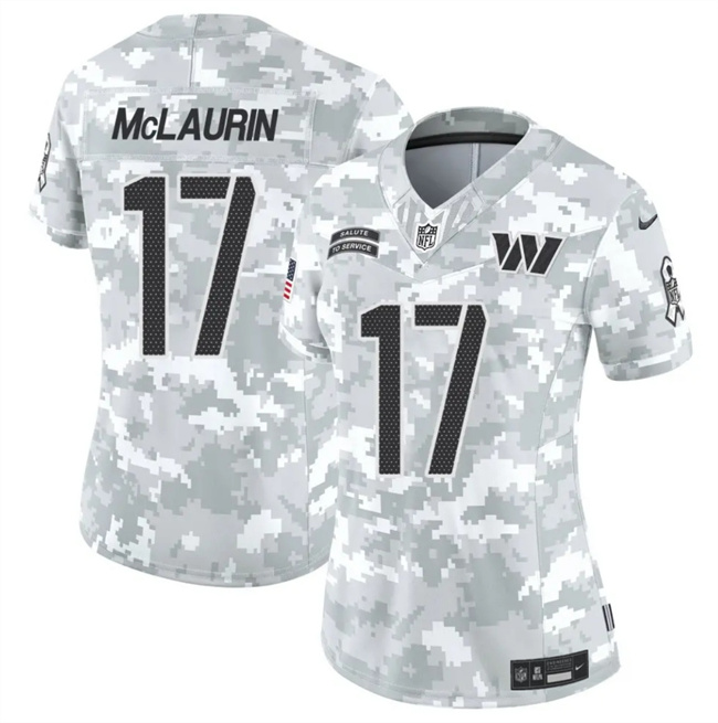 Personalized Women’s Washington Commanders #17 Terry McLaurin 2024 F.U.S.E Arctic Camo Salute To Service(Run Small)