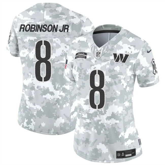 Personalized Women’s Washington Commanders #8 Brian Robinson Jr. 2024 F.U.S.E Arctic Camo Salute To Service(Run Small)