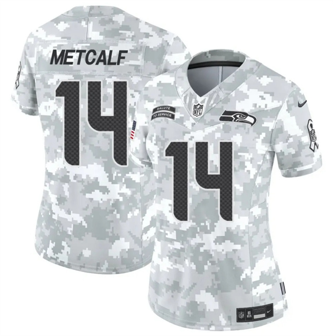 Personalized Women’s Seattle Seahawks #14 DK Metcalf 2024 F.U.S.E Arctic Camo Salute To Service Limited Stitched Football Jersey(Run Small)