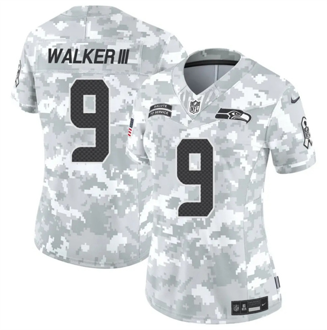 Personalized Women’s Seattle Seahawks #9 Kenneth Walker III 2024 F.U.S.E Arctic Camo Salute To Service Limited Stitched Football Jersey(Run Small)