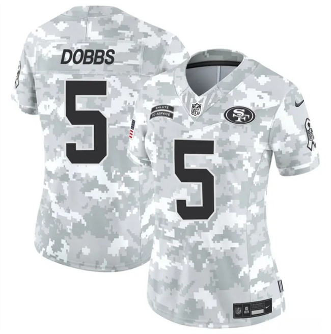 Personalized Women’s San Francisco 49ers #5 Joshua Dobbs 2024 F.U.S.E Arctic Camo Salute To Service Limited Stitched Jersey(Run Small)