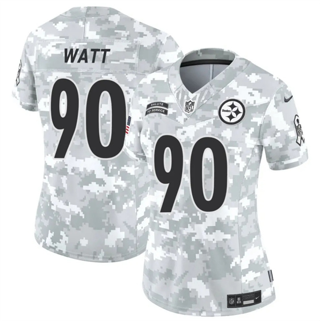 Personalized Women’s Pittsburgh Steelers #90 T. J. Watt 2024 F.U.S.E Arctic Camo Salute To Service Limited Stitched Football Jersey(Run Small)