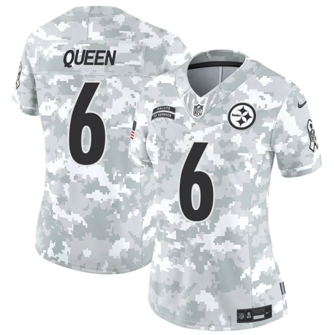 Personalized Women’s Pittsburgh Steelers #6 Patrick Queen 2024 F.U.S.E Arctic Camo Salute To Service Limited Stitched Football Jersey(Run Small)