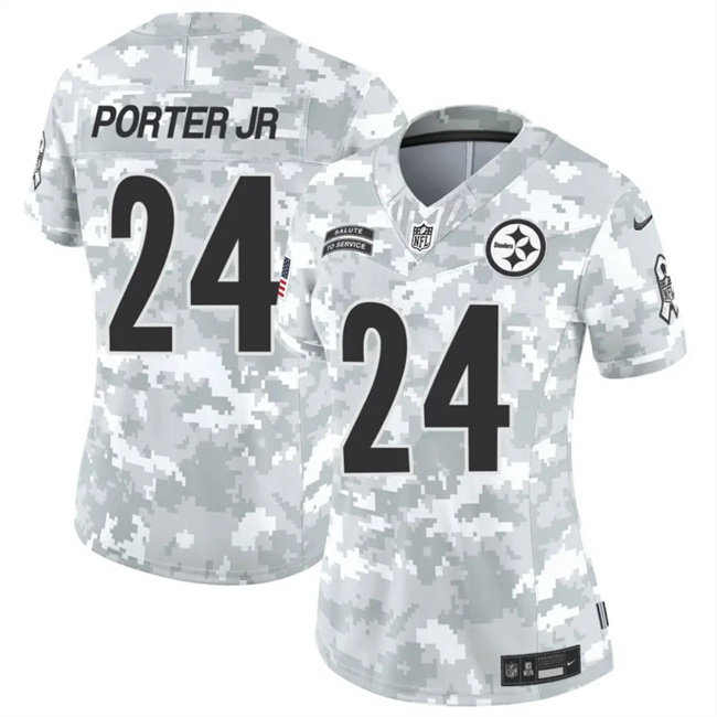 Personalized Women’s Pittsburgh Steelers #24 Joey Porter Jr. 2024 F.U.S.E Arctic Camo Salute To Service Limited Stitched Football Jersey(Run Small)