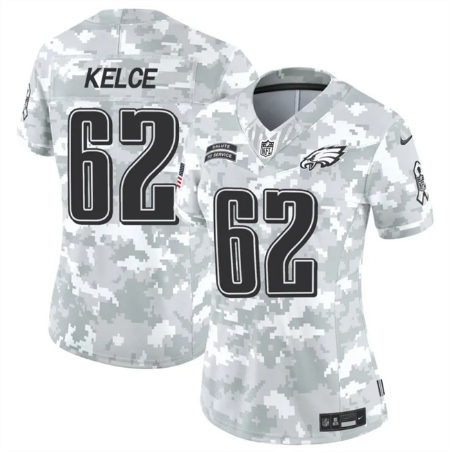 Personalized Women’s Philadelphia Eagles #62 Jason Kelce 2024 F.U.S.E Arctic Camo Salute To Service Limited Stitched Jersey(Run Small)