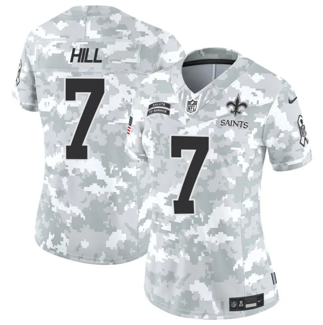 Personalized Women’s New Orleans Saints #7 Taysom Hill 2024 F.U.S.E Arctic Camo Salute To Service Limited Stitched Football Jersey(Run Small)