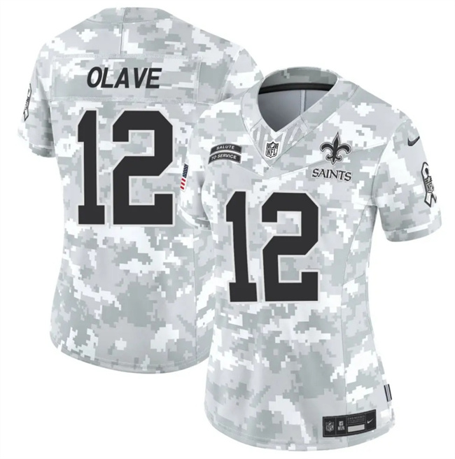 Personalized Women’s New Orleans Saints #12 Chris Olave 2024 F.U.S.E Arctic Camo Salute To Service Limited Stitched Football Jersey(Run Small)